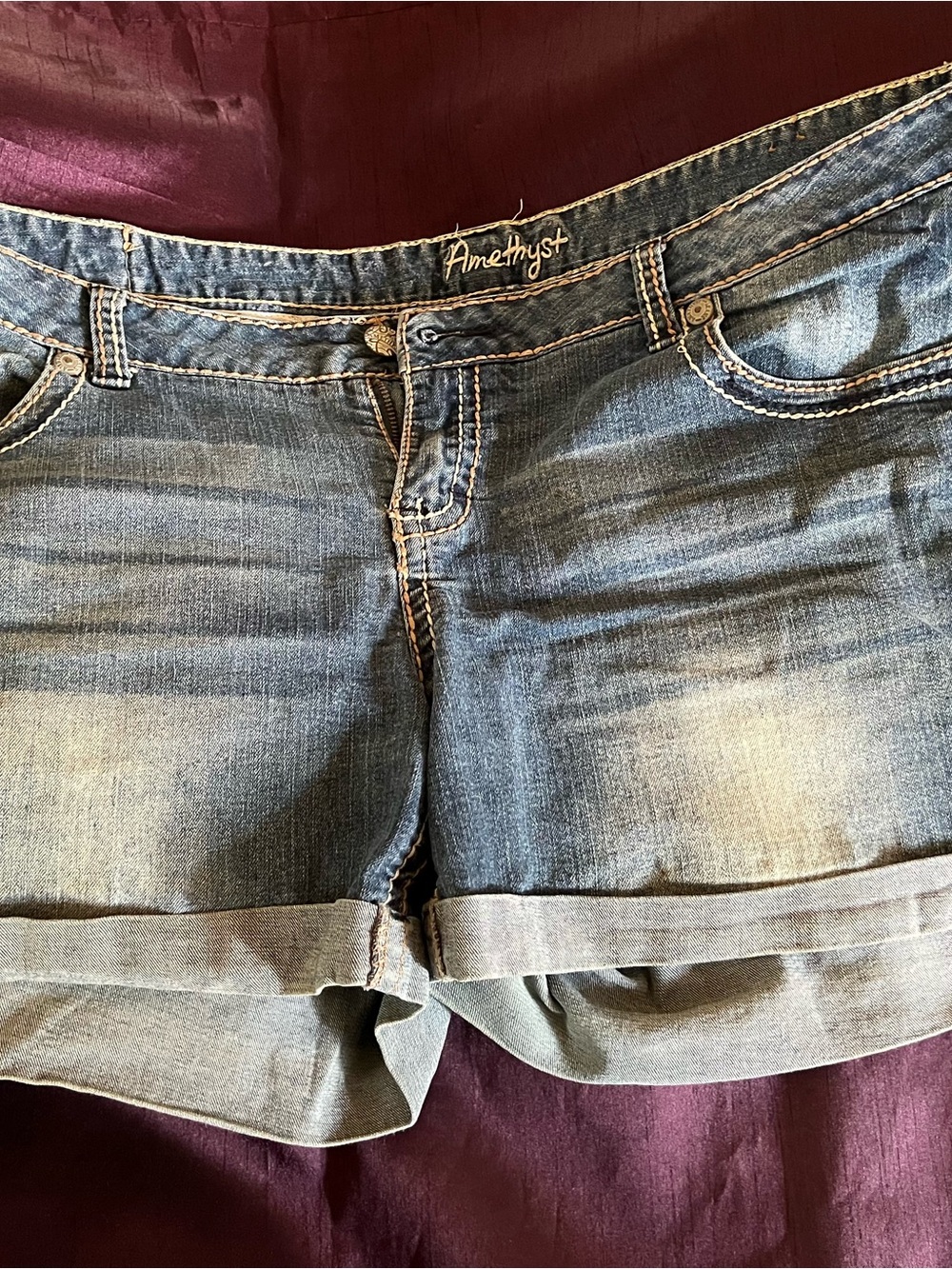 Amethyst Jeans Washed Blue Cuffed Denim Shorts